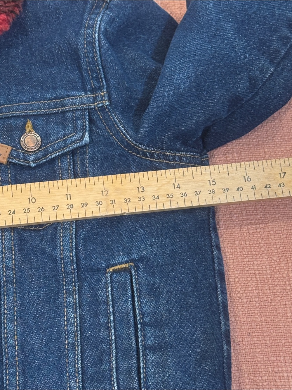 Child / Kids Blue Denim Jacket with Red plaid Sherpa interior & Collar - Picture 10 of 13